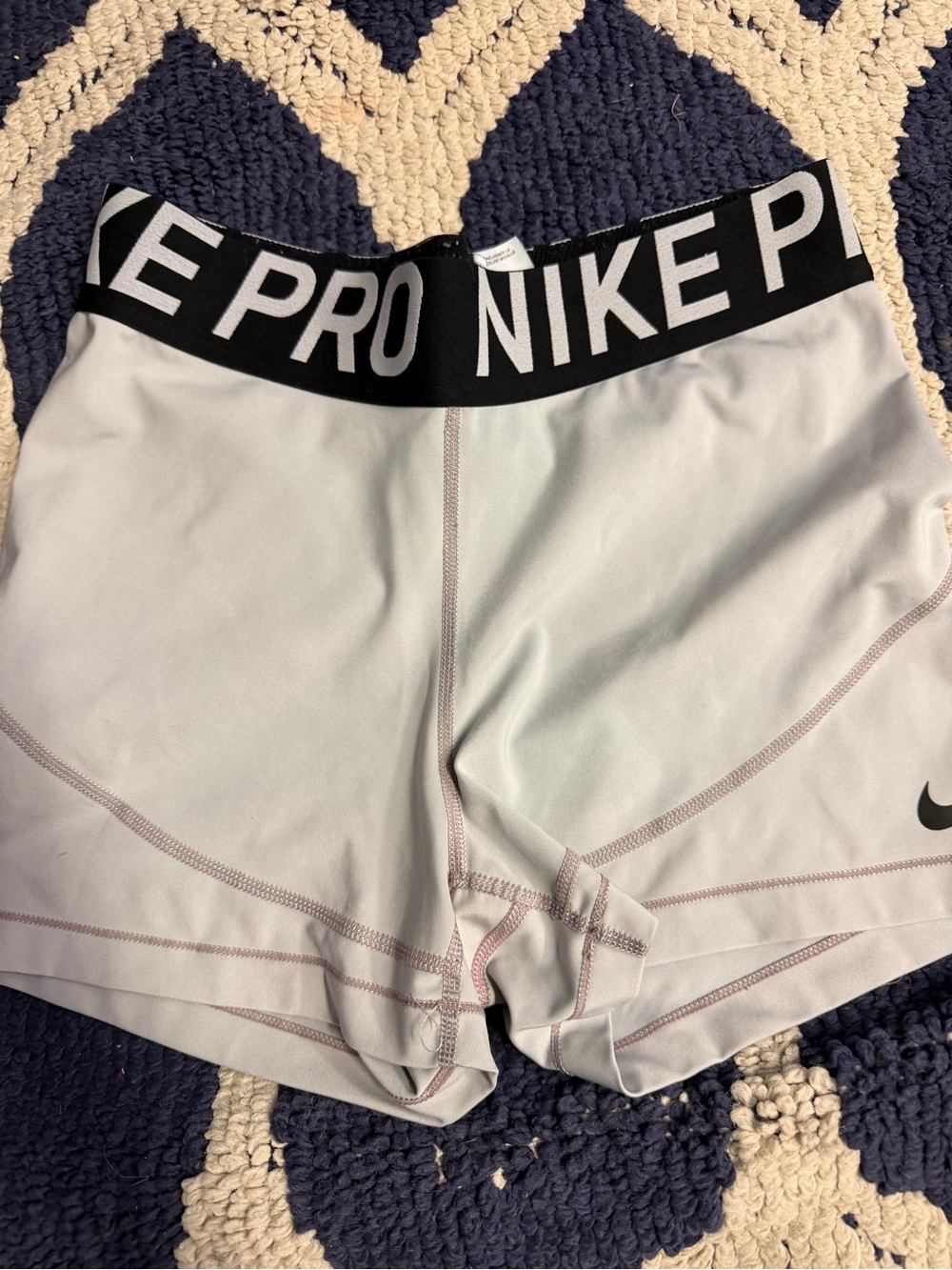 Nike Pro Women’s Light Gray Bike Shorts with Black Logo Waistband